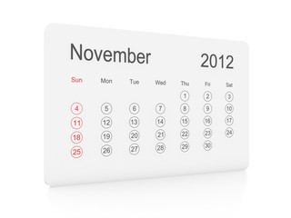 November 2012 simple calendar on a white background