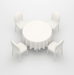 Empty white round table.