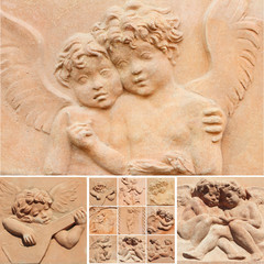 collage with angelic reliefs in tuscan terracotta