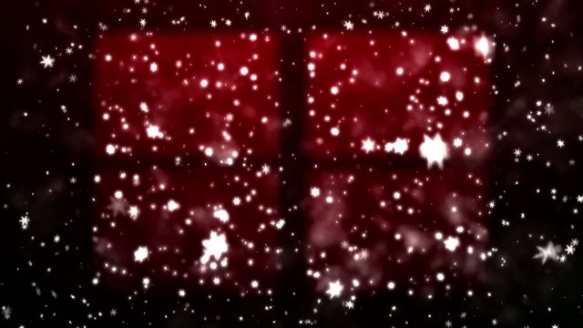 Christmas snow-covered window and falling snowflakes