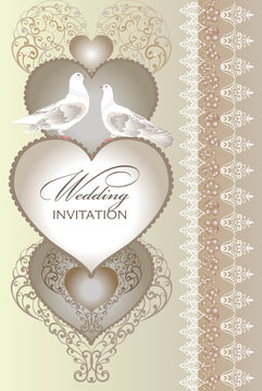 Cute wedding invitation card with  heart