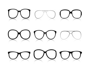 Vector icons set black Eye glasses - obrazy, fototapety, plakaty