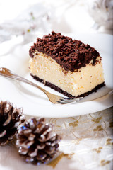 Piece of delicious cheesecake for Christmas