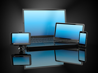 Electronics. Laptop, mobile phone, tablet pc and gps