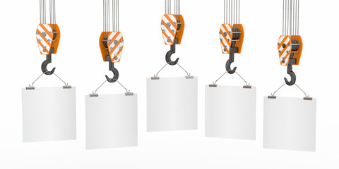 Crane hooks with empty boards. 3d