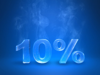 Ten percent symbol made of ice