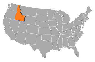 Map of the United States, Idaho highlighted