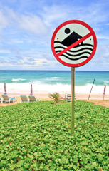 No Swimming Sign At Phuket Beach, Thailand