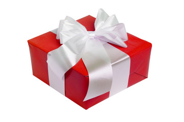 beautiful red gift with white ribbon isolated on white