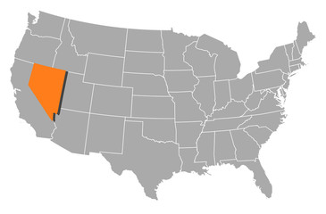 Obraz na płótnie Canvas Map of the United States, Nevada highlighted
