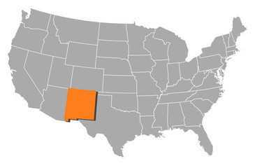 Obraz na płótnie Canvas Mapa Stanów Zjednoczonych, Nowy Meksyk podświetlone