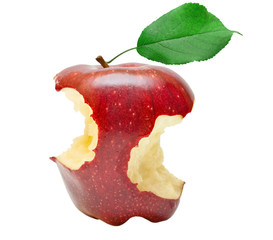 Bitten red apple isolated on white background