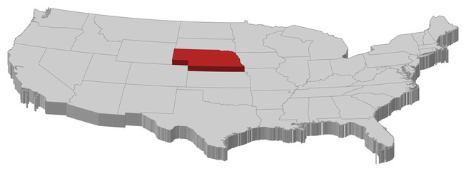 Map of the United States, Nebraska highlighted