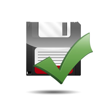 Icono disquete 3D con simbolo validacion
