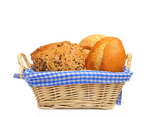 Bread and rolls in a bread basket