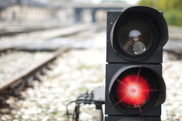Fototapeta premium Traffic light shows red signal