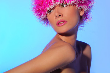 beautiful woman in pink hat