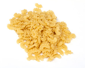 close up of a dried italian pasta on white background