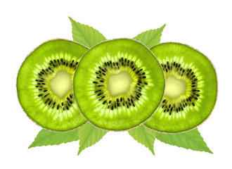 Fototapeta na wymiar fresh juicy kiwi slices isolated on white background