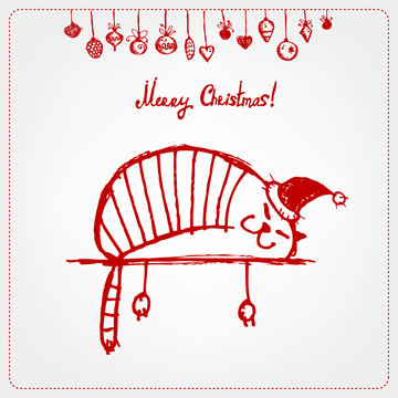 Christmas card, funny santa cat for your design