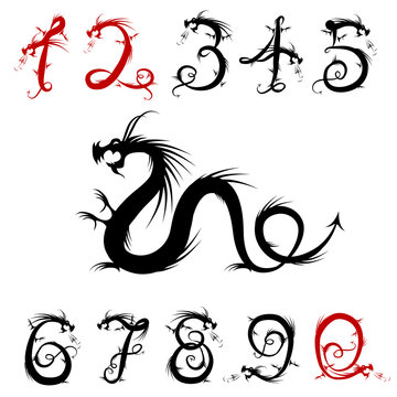 Numbers made from dragons for your design
