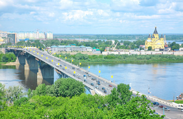 Naklejka premium Alexandr Nevsky Cathedral and Kanavinsky Bridge Nizhny Novgorod