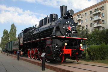 Old soviet black locomotive