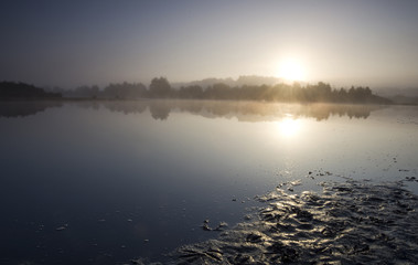 Morning lake with blue colours