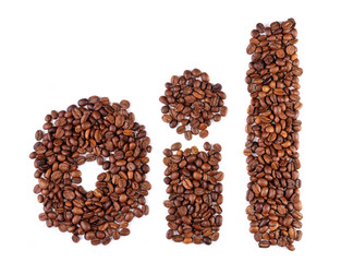 The inscription of the coffee beans on white background
