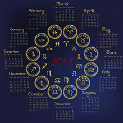 2012 Horoscope Calendar with zodiacal signs