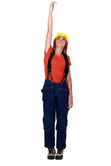 Woman touching the ceiling