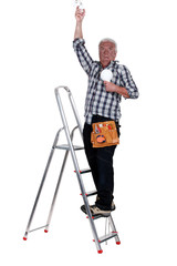Fototapeta na wymiar electrician on a ladder having an electric shock