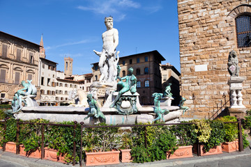 View of Neptun fontain near Palace Vecchio in Florence