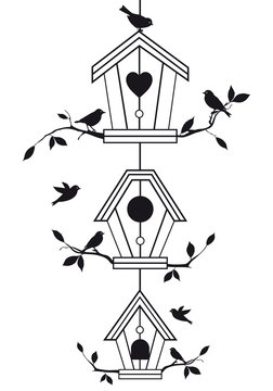 birdhouses with tree branches, vector