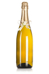 Champagne bottle with wedding decoration bow