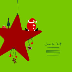 Christmas Ball Sitting On Red Star & Symbols Green