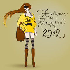 Woman in autumn outfit / Fashion Sketch