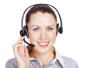 Friendly telephone operator smiling to you