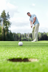 Playing golf