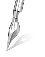 Metal ink pen nib with a heart shaped hole