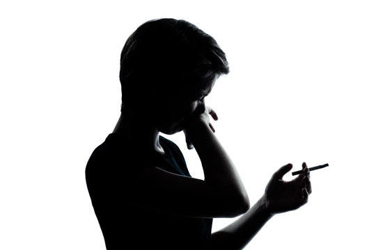 One Young Teenager Boy Or Girl Smoking Cigarette Disgust Silhoue