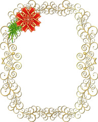 Christmas golden frame with red bow