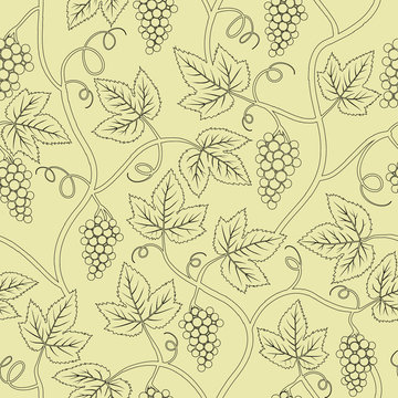 black silhouette grape branch seamless
