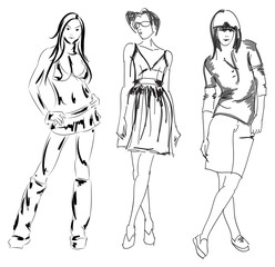 SKETCH. fashion girl. Hand-drawn fashion model. Vector illustrat