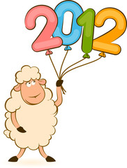 Cartoon funny sheep and numbers 2012 year.