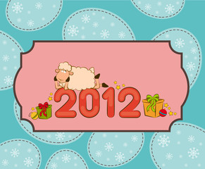 Cartoon funny sheep and numbers 2012 year.