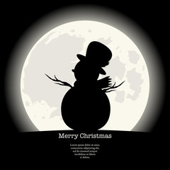 Snowman silhouette in front of a full Moon.