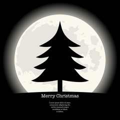 Christmas pine tree silhouette in front of a full Moon