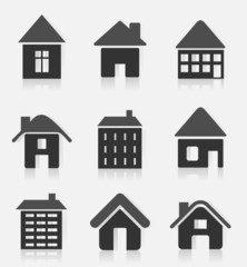 Set of icons of houses. A vector illustration