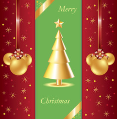 Naklejka premium Christmas Background with golden Christmas tree and Christmas to